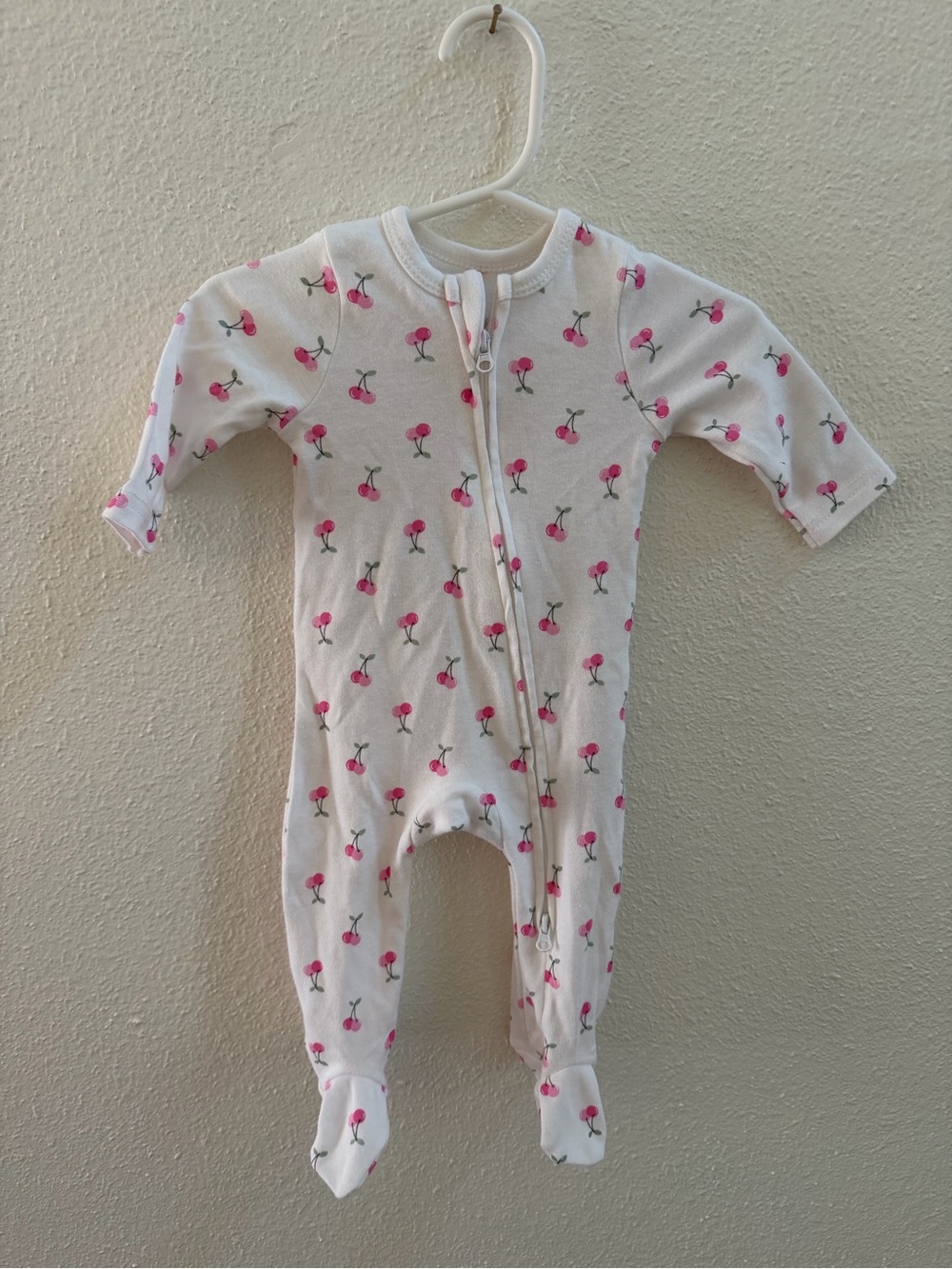 White Footed Baby One-Piece with Pink Cherry Print